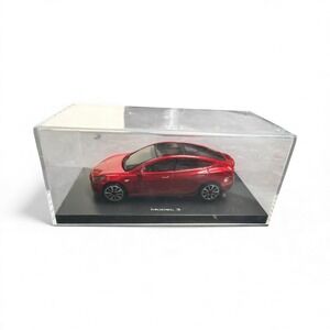 Red Tesla Model 3 Diecast Toy Car Display Case Model
